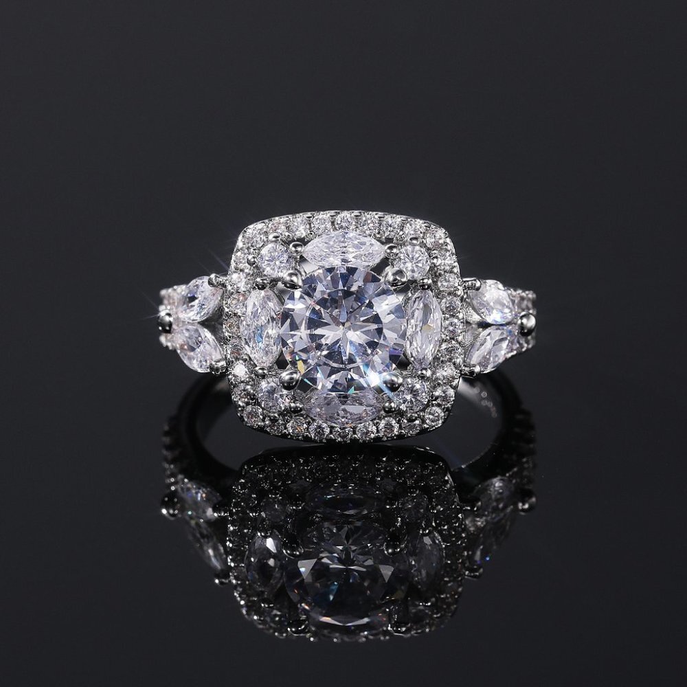 ▶SHINY ROUND CZ SQUARE 925 STERLING SILVER LUXURY WEDDING RINGS FOR WOMEN, L053